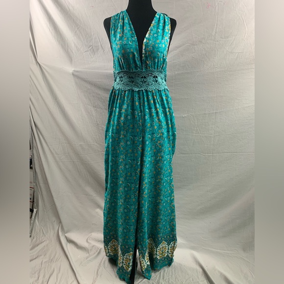 Boho Floral Print Tie Backless Wide Leg Halter Jumpsuit - Picture 6 of 6